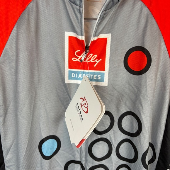 Primal Lilly Diabetes Cycling Jersey Short Sleeve Men's Small Gray Red Circles - Picture 4 of 5